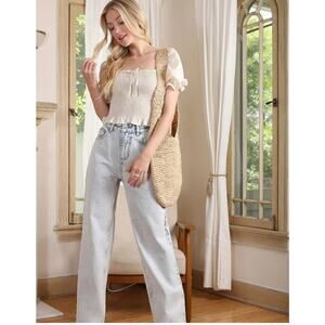 Lilou Women's Wide Leg Denim Jeans XL‎ High Rise Light Wash Retro Y2K Boho